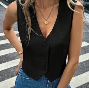 New Black Button-Up Vest Women's Small 2/$15